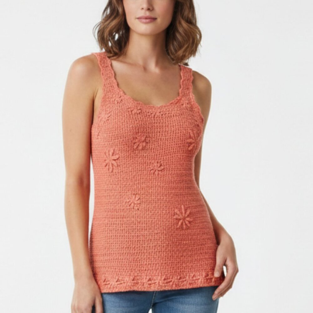 Harold’s Coral Crochet Flower Tank Top 100% Cotton– Size M – NWOT